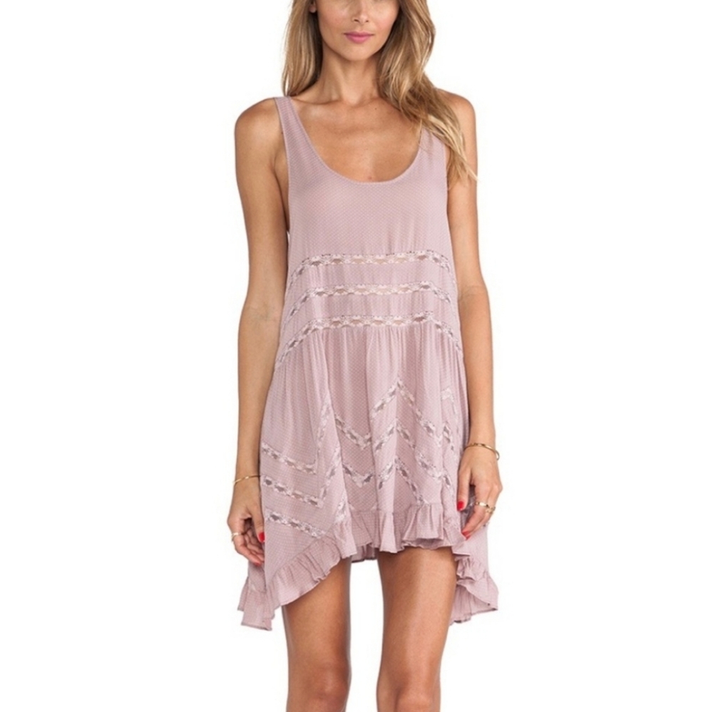Free People Voile And Lace Trapeze Flowy Slip Dress Resortwear Coverup Sz XS